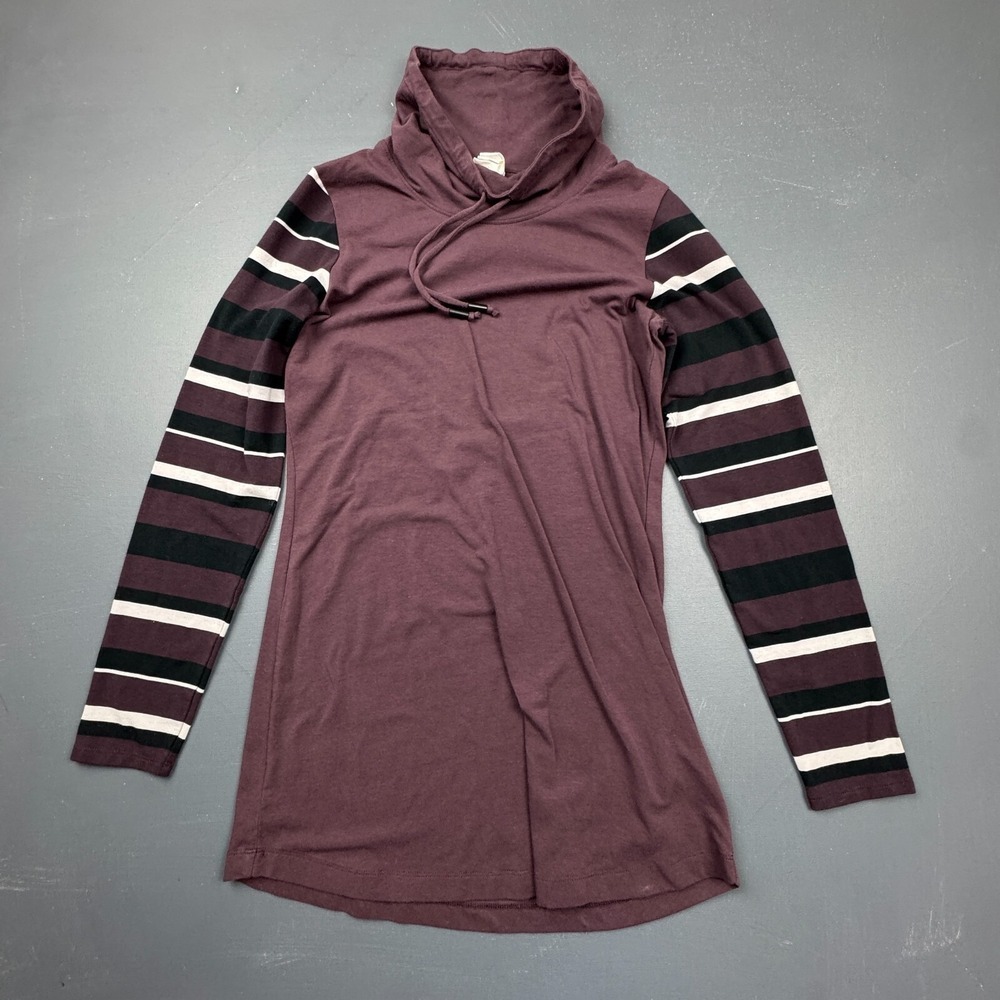 Lolë Striped Sleeve Cowl Neck Tunic Women's Small Purple Long Sleeve Casual Top